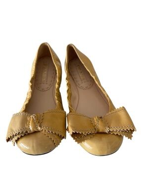 Prada Mustard Leather Bow Ballet Flats Size:37
